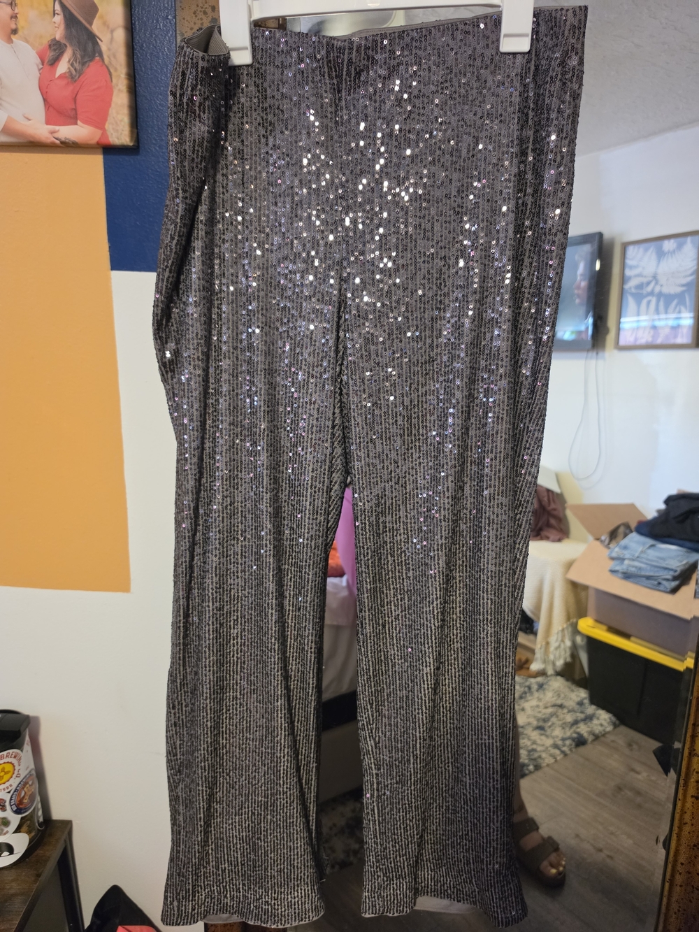 H&M Silver Sequin Wide-Leg Pants